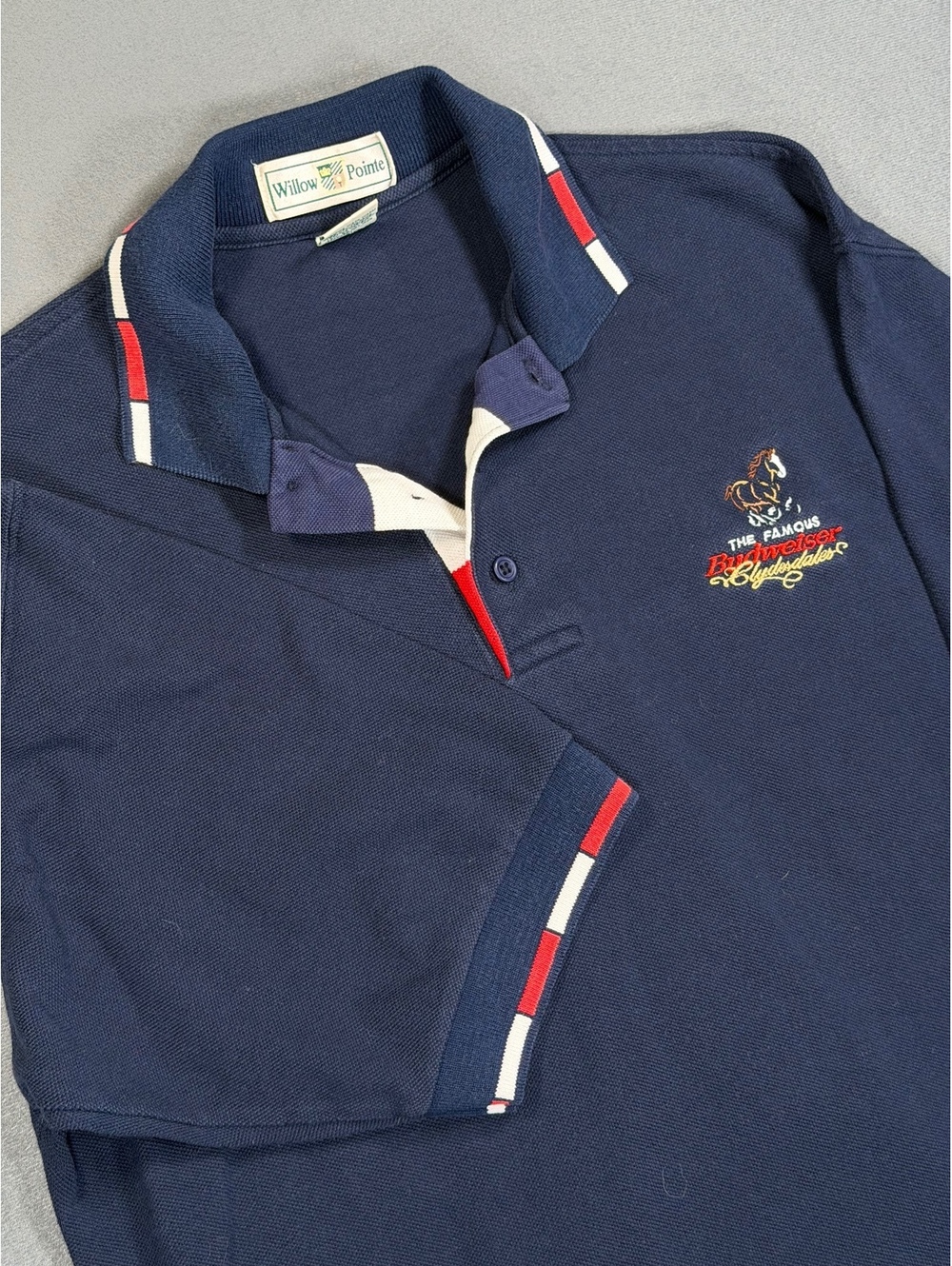 Vintage 90s Budweiser Clydesdales Polo Shirt L Willow Pointe Embroidered